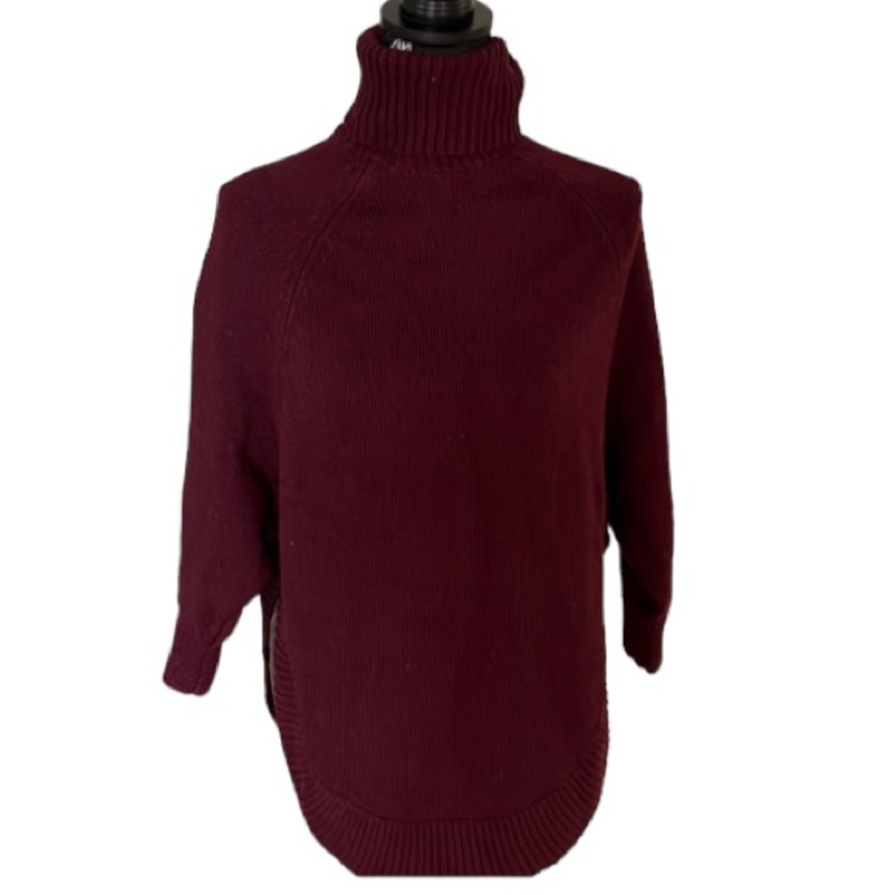 Bishop & Young maroon XS runs large turtle neck sweater 3/4 batwing sleeve NWOT